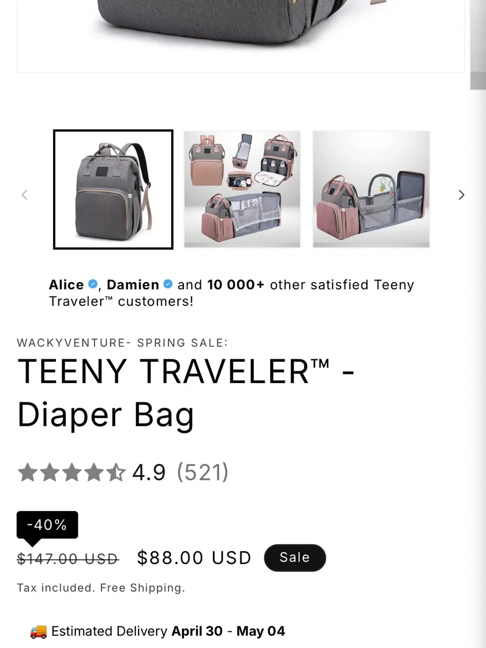 NWT Grey Diaper Bag -Teeny Traveler